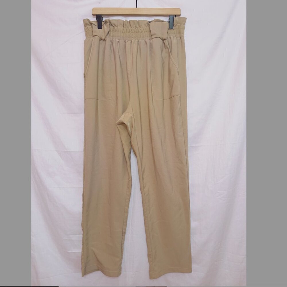 Grace Karin Beige Tan High Waisted Paperbag Trouser Pants size XXL